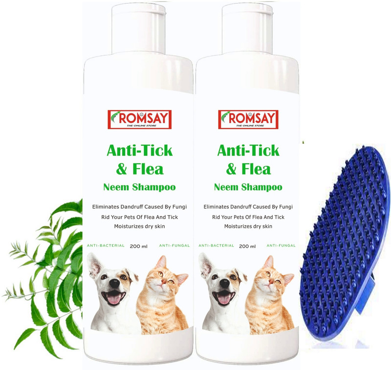 Fjorgyn Anti-Dandruff Mint + Anti-Tick & Flea Neem Shampoo With Bath Brush For Pets Flea and Tick, Anti-dandruff, Allergy Relief, Anti-fungal, Anti-itching, Hypoallergenic Neem, Eucalyptus Mint Dog Shampoo(400 ml)