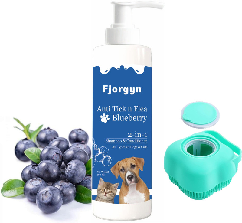 Fjorgyn Anti-Tick & Flea 2-In-1 Neem Shampoo & Conditioner With Pet Bathing Brush Flea and Tick, Anti-fungal, Allergy Relief, Anti-itching, Conditioning, Hypoallergenic Neem Dog Shampoo(200 ml)