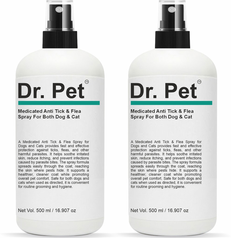 Dr Pet Medicated Anti Tick and Flea Pet Liquid Shampoo Combo 500ml Pets Care Anti Itch Flea and Tick Herbal Natural Dog Shampoo(1000 ml)