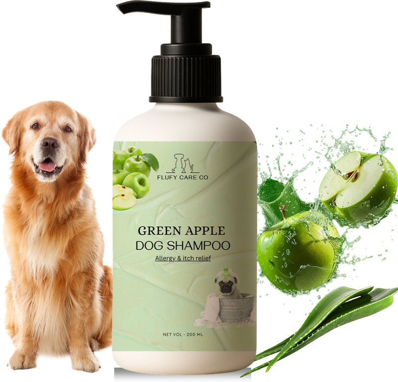 flufy care co Green Apple Dog Shampoo 200ml | Refreshing Fragrance | Anti-Odor Anti-itching, Allergy Relief, Anti-fungal, Flea and Tick GREEN APPLE Dog Shampoo(200 ml)