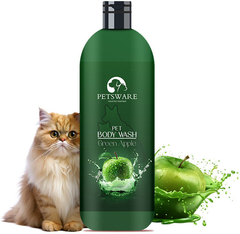 PETSWARE Cat Body Wash,5 in 1 Cat Shampoo+Conditioner for Persian Cats Hypoallergenic, Conditioning, Anti-fungal, Allergy Relief, Anti-parasitic Green Apple Cat Shampoo(200 ml)