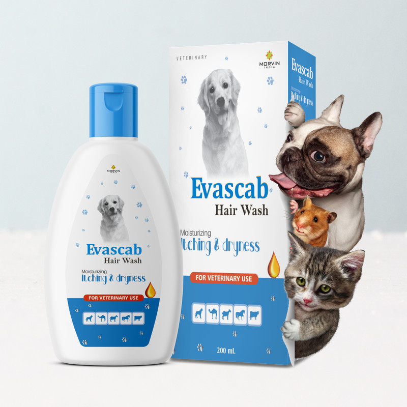 MORVIN Evascab Hair Wash shampoo 200ml Anti-microbial, Anti-fungal, Flea and Tick, Anti-dandruff, Anti-itching, Hypoallergenic Fresh Dog Shampoo(200 ml)