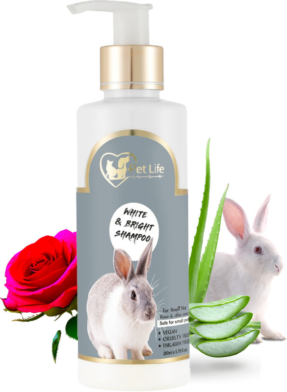 Pet Life Pure Organic White And Bright Pet Shampoo For Small Pets, Rabbits & Kitten - Healthy Shiny Coat | Nourishing Hair & Body Wash - Safe & Effective Pet Friendly Formula For All Small Pet Whitening and Color Enhancing, Conditioning, Anti-itching Rose water Rabbit Shampoo(200 ml)