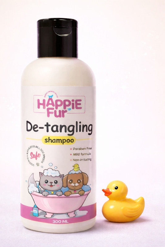 Happie Fur Dog Shampoo De-Tangling 300ml Anti Fungal Soft Fur Conditioning BLENDED FRAGRANCE Dog, Cat Shampoo(300 ml)
