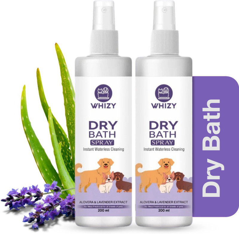 WHIZY Dry Bath Spray (Pack of 2) for Pets Dogs Anti-itching, Anti-Bacterial Aloevera & Lavender Dog Shampoo(400 ml)
