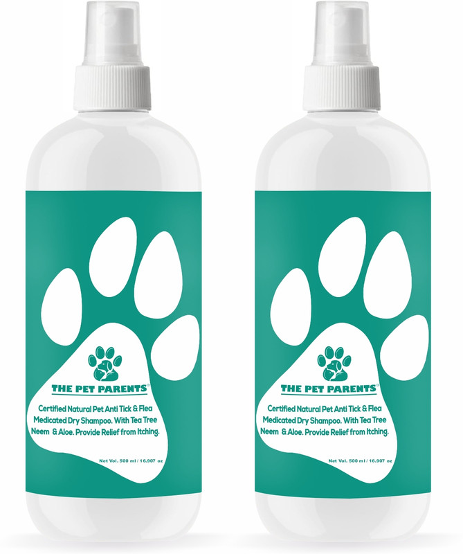 THE PET PARENTS Pet Anti Tick and Flea Shampoo 500ml Mist and 500ml Dry Mist Combo Allergy Relief, Anti-fungal, Anti-Bacterial, Anti-itching Natural Herbal Dog, Cat Shampoo(1000 ml)
