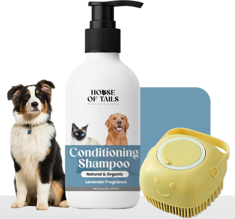 House Of Tails Conditioning Shampoo for Silky and Smooth Fur Anti-parasitic, Anti-fungal, Anti-dandruff, Conditioning, Whitening and Color Enhancing Lavender Dog, Cat Shampoo(250 ml)