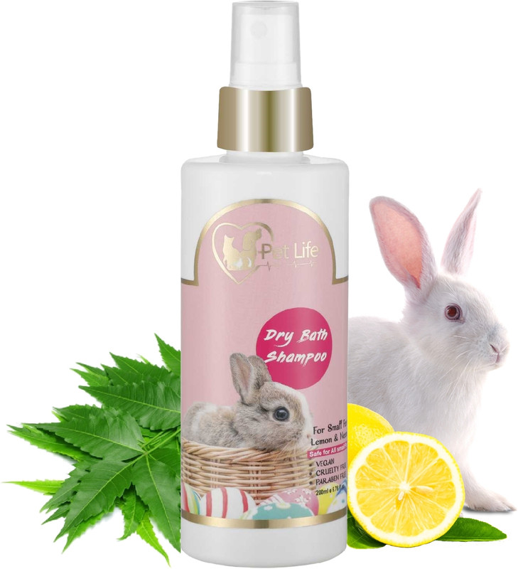Pet Life Organic Dry Bath Shampoo For Small Pets, Rabbits & Kitten| Dry/Waterless/Spray Rabbits & Small Pet Shampoo | Made With Natural Ingredients For A Cleaner, Smoother & Shinier Coat Whitening and Color Enhancing Lemon Rabbit Shampoo(200 ml)