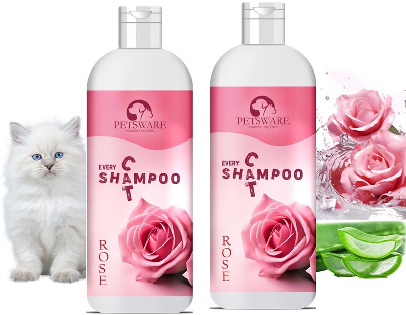 PETSWARE 5 in 1 Rose Cat Shampoo with Conditioner for Persian Cat & All Cat Types Anti-fungal, Anti-Bacterial, Conditioning, Flea and Tick, Whitening and Color Enhancing ROSE Cat Shampoo(200 ml)