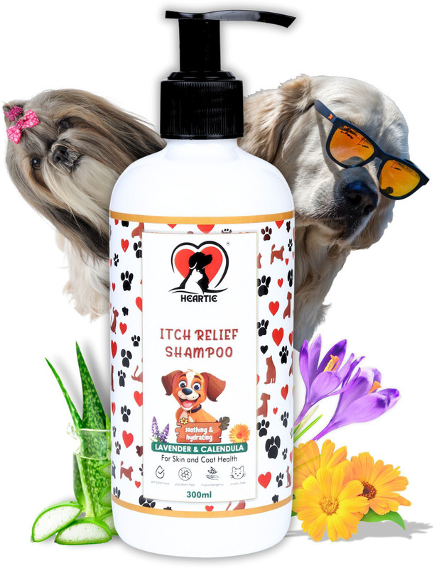Heartie Itch Relief Pet Shampoo, Paraben Free Dog Shampoo with Lavender Calendula | Anti-itching, Allergy Relief, Anti-microbial, Hypoallergenic Fresh Dog, Cat Shampoo(300 ml)