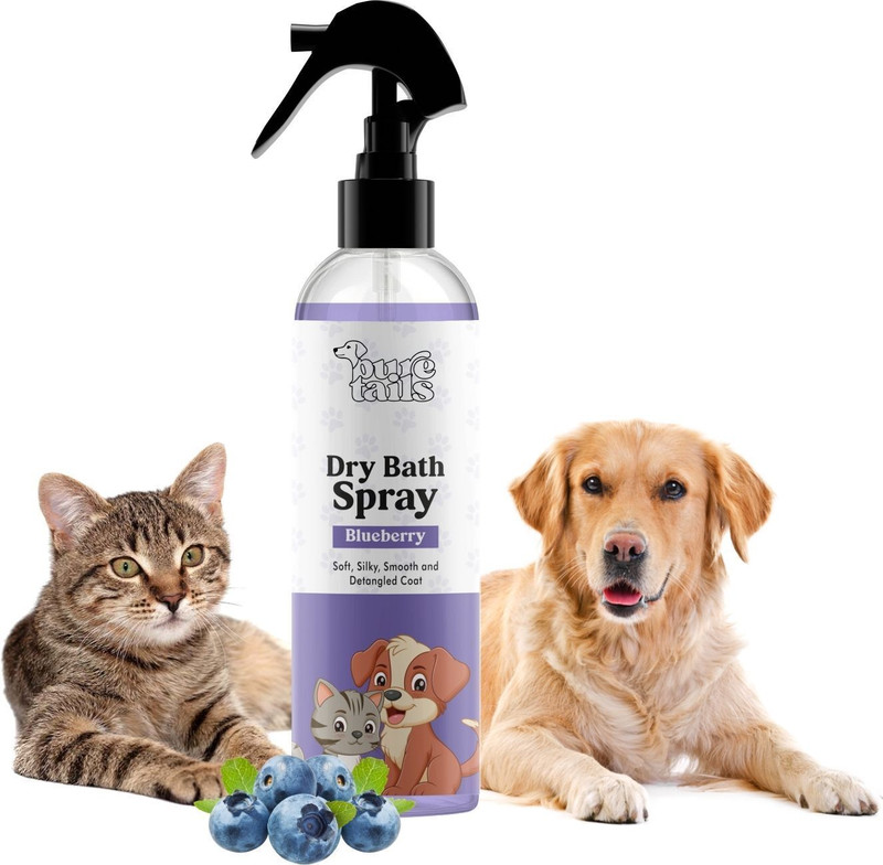 Pure Tails Pet Dry Bath Spray-Blueberry Anti-itching, Anti-dandruff, Anti-Inflammatory Blueberry Dog, Cat Shampoo(200 ml)