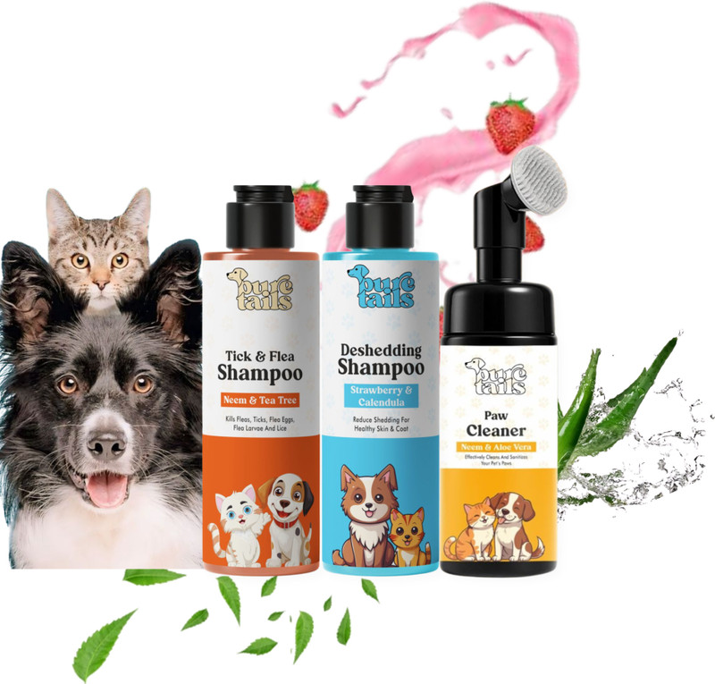 Pure Tails Dog Combo 3 | Anti Tick 200ml + De-Shedding 200ml + Paw Cleaner 110ml Pet Spa Kit