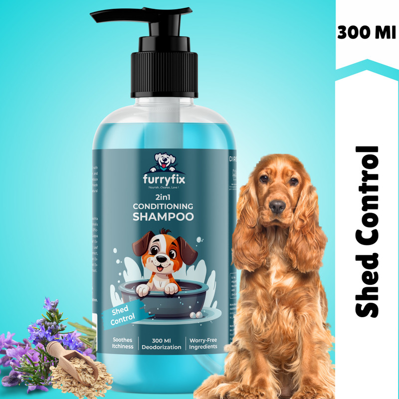 Furryfix Natural Shed Control 2 in 1 Conditioner Shampoo for Dogs and Cats Whitening and Color Enhancing, Conditioning, Anti-fungal, Allergy Relief, Anti-itching Lavender Dog, Cat Shampoo(300 ml)