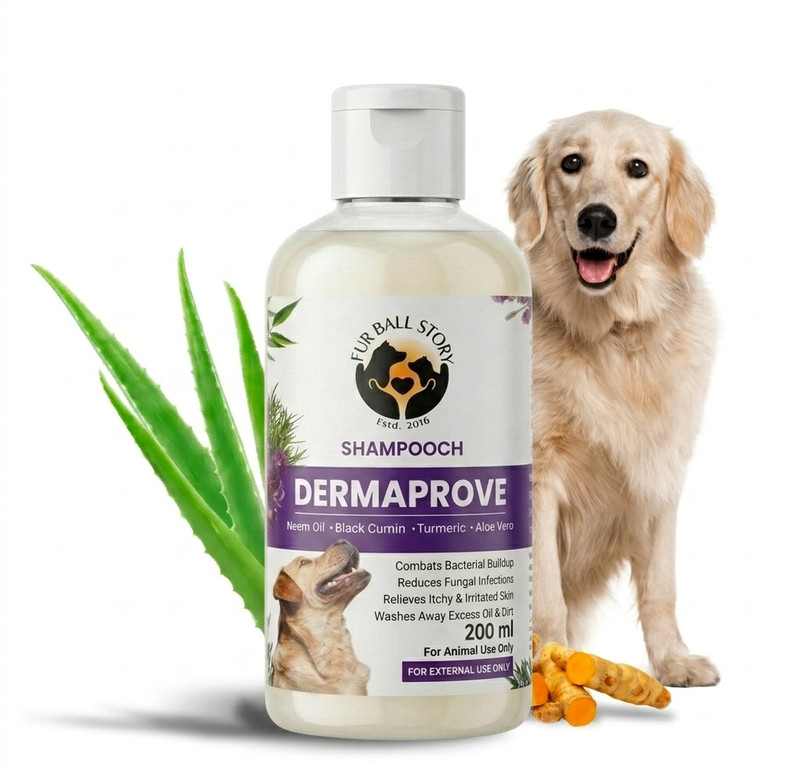 Fur Ball Story Dermaprove Ayurvedic Herbal Formula Dog Shampoo Rosemary, Neem Oil & Aloevera Itch Relief, Anti-dandruff, Anti-Bacterial, Anti-fungal, Anti-microbial Mild Dog Shampoo(200 ml)