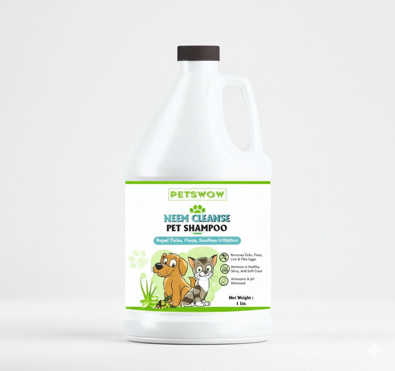 PETSWOW Pet Shampoo | Puppy Shampoo | Deodorizing Pet Bathing Liquid with AloeVera &Neem Anti-dandruff, Anti-fungal, Anti-itching, Anti-Bacterial, Flea and Tick, Itch Relief Neem Dog, Cat, Dog Shampoo(1 L)
