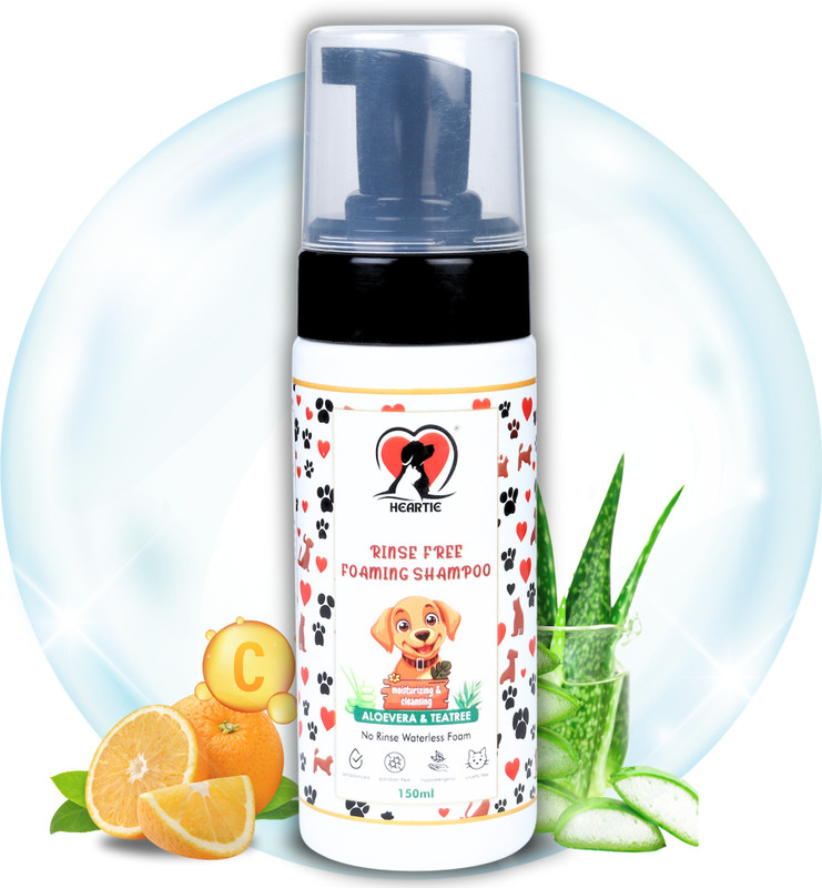 Heartie Rinse-Free Foaming Dry Shampoo for Dogs and Cats, Quick Waterless Cleanup Foam Anti-fungal, Anti-itching, Anti-microbial, Conditioning, Hypoallergenic Fresh, Cucumber Dog, Cat Shampoo(150 ml)