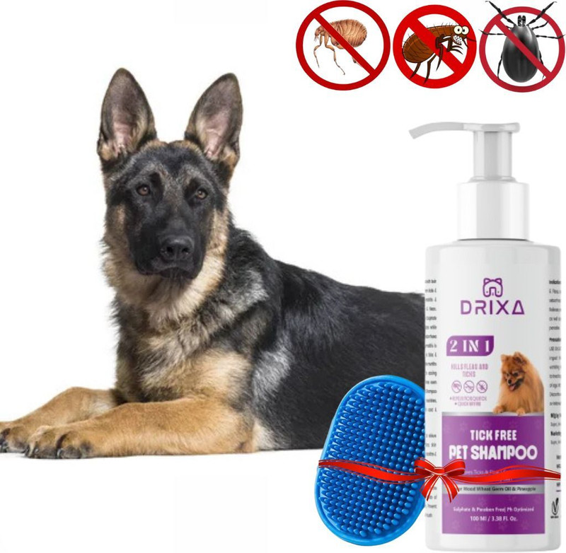 Drixa DOG & CAT SHAMPOO WITH BRUSH Anti-dandruff, Flea and Tick, Conditioning, Anti-itching, Anti-Bacterial NATURAL Cat, Dog Shampoo(100 ml)