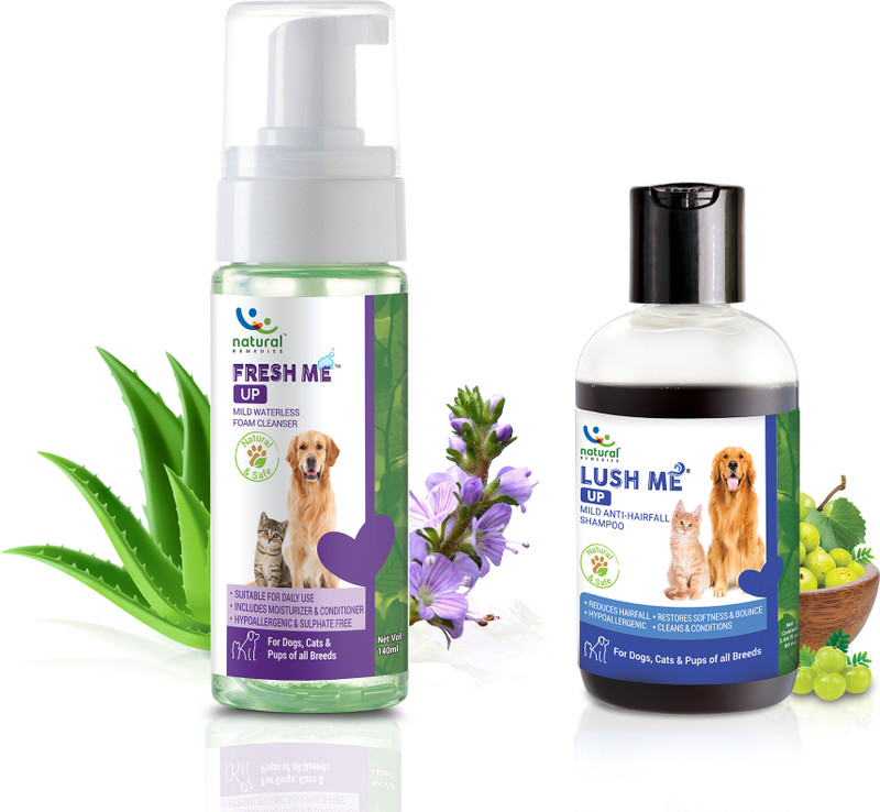 Natural Remedies Fresh Me Up Mild Waterless Foam Cleanser & Lush Me Up Mild Anti-Hairfall Shampoo Anti-microbial NA Dog Shampoo(230 ml)