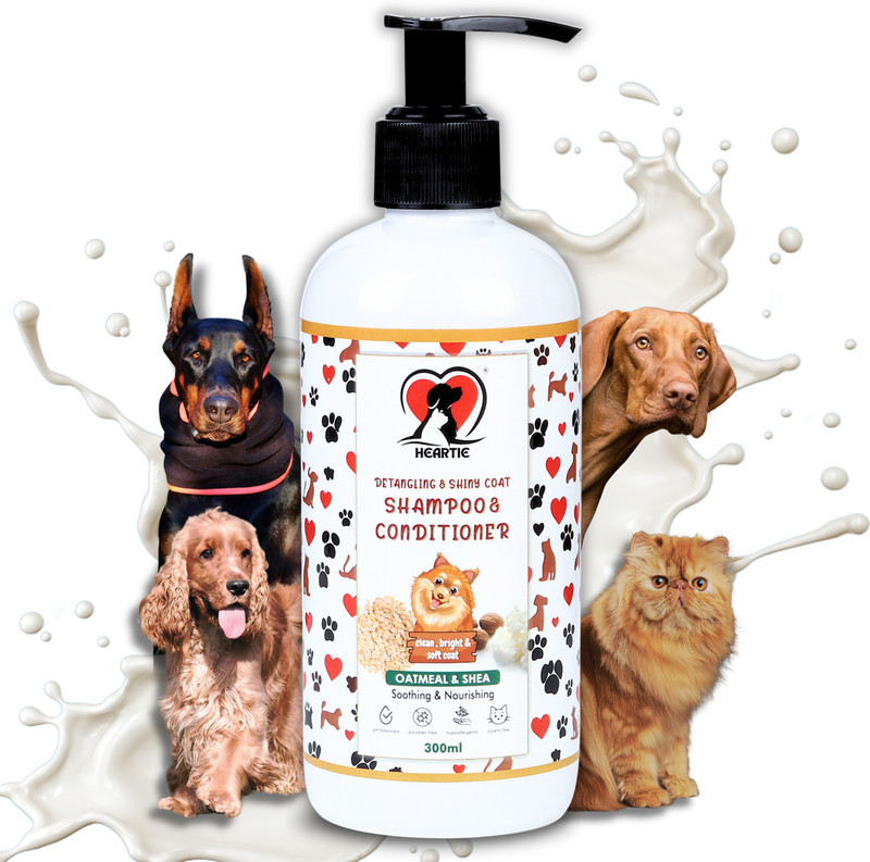 Heartie Oatmeal 6-in-1 Pet Shampoo & Conditioner |Paraben Free Dog Shampoo |Shiny Coat Conditioning, Hypoallergenic, Anti-itching Fresh Dog, Cat Shampoo(300 ml)
