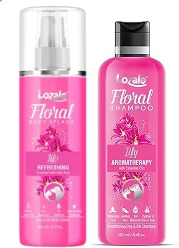 Lozalo Floral Pet Shampoo & Body Splash (Lily)(250Ml+200Ml Pack Of 2) Conditioning (Lily Fragrance) Dog Shampoo(450 ml)