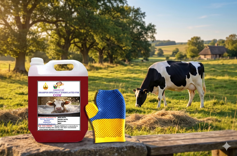 swacch Shampoo For Buffalo I Soft & Shine Hair + Grooming Gloves For Bath Conditioning Lavender Cow Shampoo(10 L)