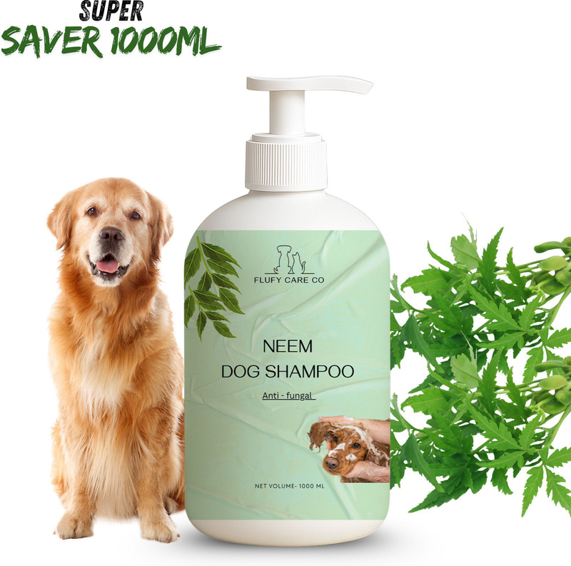flufy care co Herbal Neem Dog Shampoo – 1000ml | Natural Anti-Tick & Anti-Fungal Anti-fungal, Allergy Relief, Anti-itching, Hypoallergenic, Flea and Tick NEEM Dog Shampoo(1000 ml)