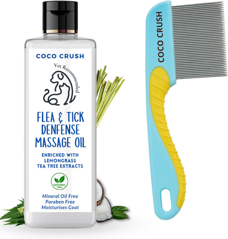 COCO CRUSH Organic Tick Flea Oil & Coat Comb for Pets | 100% Natural Ingredients Pet Spa Kit