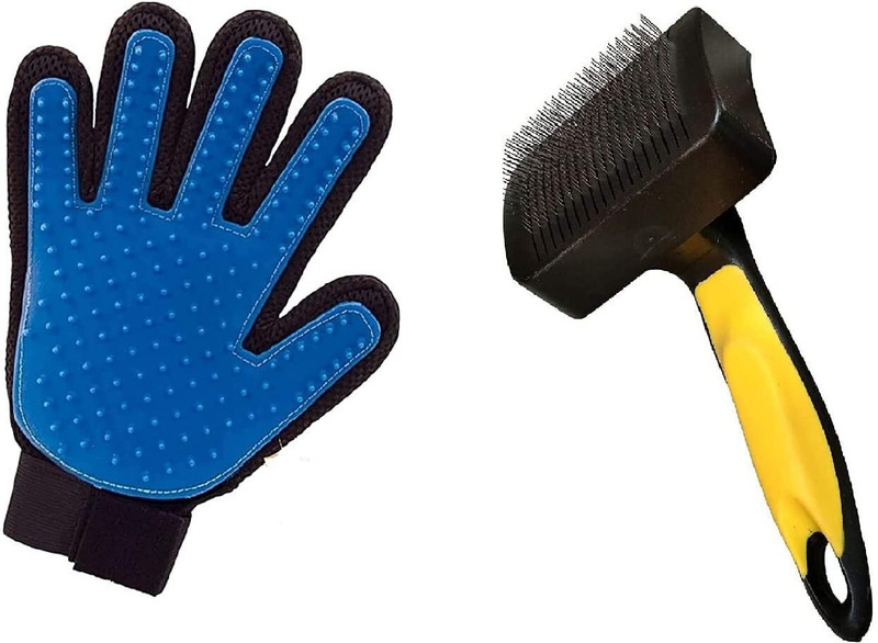 PSK PET MART Grooming & Deshedding Combo Pack of Plastic Slicker Brush and Flea Comb Pet Spa Kit