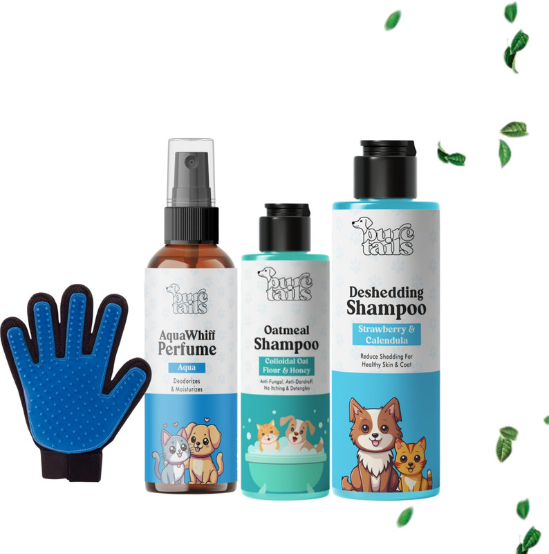 Pure Tails Dog Combo: Oatmeal Shampoo+D Shedding Relief 200ml + Aqua Whiff Perfume Pet Spa Kit