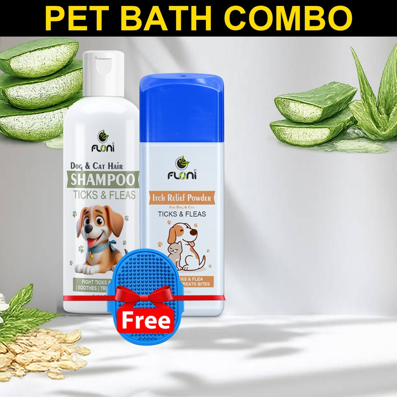 floni Dog Grooming Combo Kit – Powder Shampoo Body Wash + Free Brush Pet Spa Kit