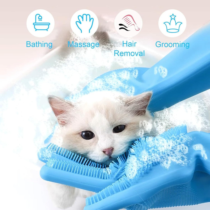 SAREEKART FAB Dog Cat Silicone Bath Gloves with Grooming Massage Brush Set Pet Spa Kit