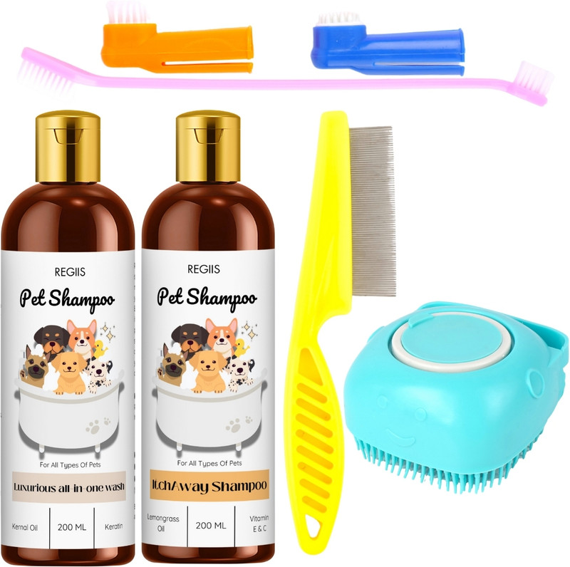 Regiis All in 1 shampoo, Flea comb & Itch away shampoo Grooming Set Pet Spa Kit