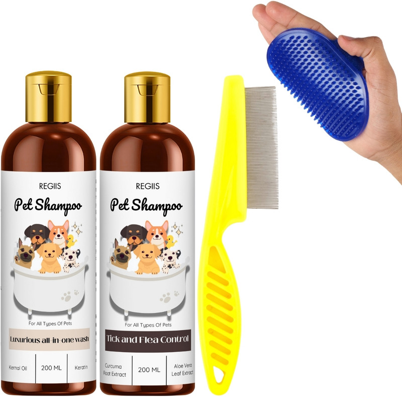 Regiis Pet Grooming Combo withShampoo, Comb and Bath Brush Pet Spa Kit