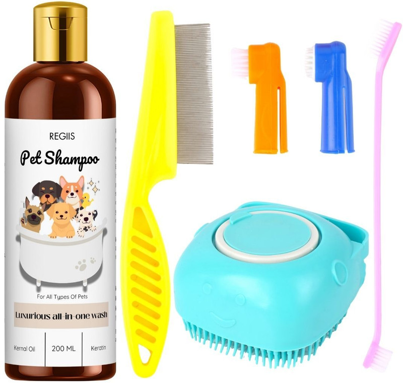 Regiis 5in1shampoo_fleacomb_toothbrush_itchawayshampoo_palmglove Pet Spa Kit