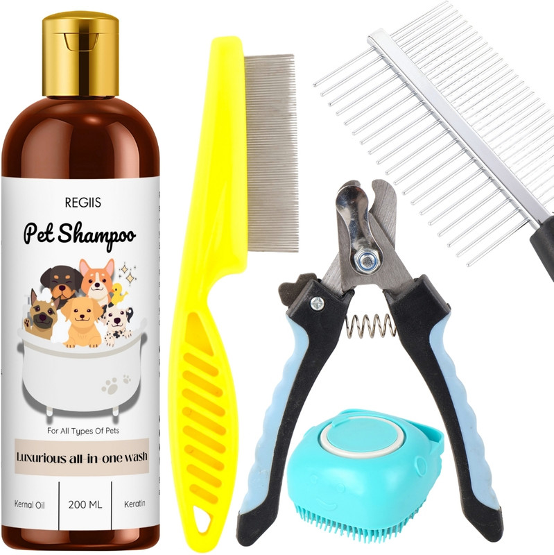 Regiis All in 1 shampoo, Flea comb, Nail clipper & Tick and flea shampoo Combo Pet Spa Kit
