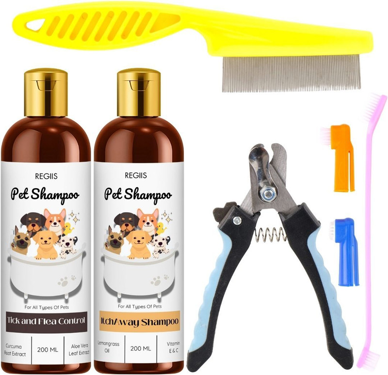 Regiis Complete Grooming Pack for Pets with Dual Shampoo & Accessories Pet Spa Kit