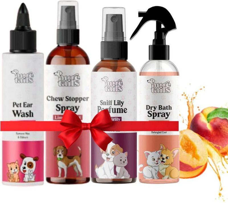 Pure Tails PureTails (Combo of 3) Dog Pawberry Perfume, Chew Stopper & Dry Bath Shampoo Pet Spa Kit