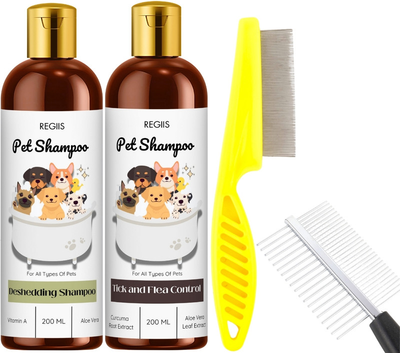Regiis Pet Care Combo with Deshedding & Flea Control Shampoo + Combs Pet Spa Kit