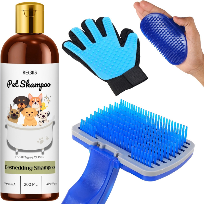 Regiis Pet Grooming Kit Deshedding Shampoo Glove Palm Slicker Pet Spa Kit