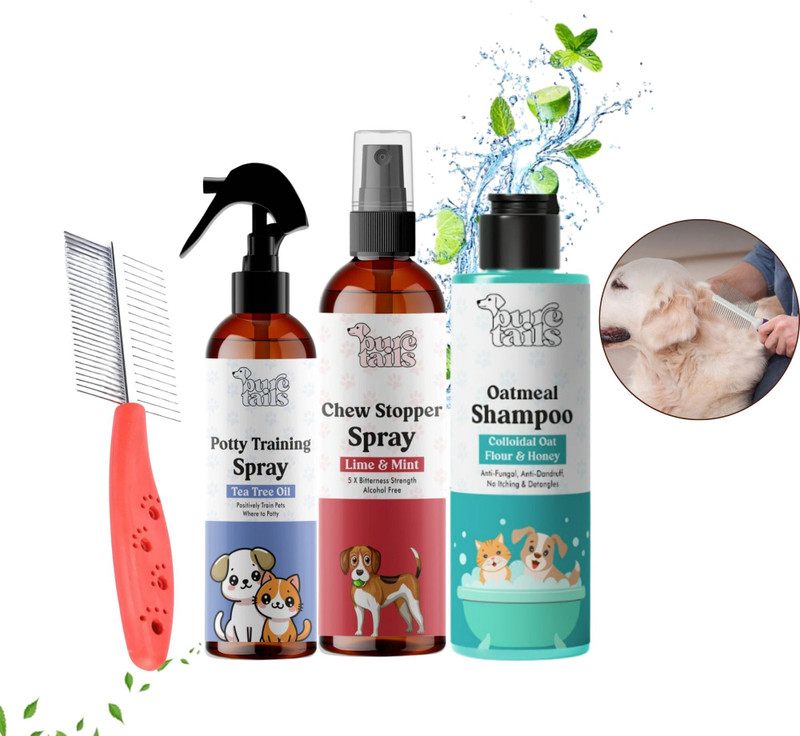 Pure Tails Dog Combo: Chew Stopper Lime & Mint 200ml + Potty Training Spray Tea Tree 200ml Pet Spa Kit