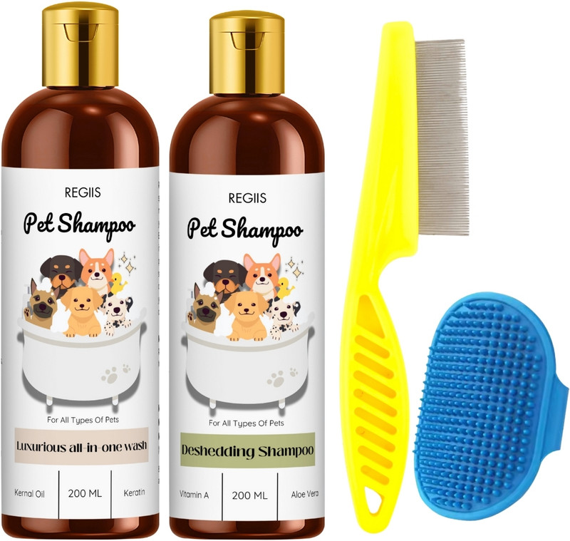 Regiis Pack of two shampoo with comb and Brushes Pet Spa Kit