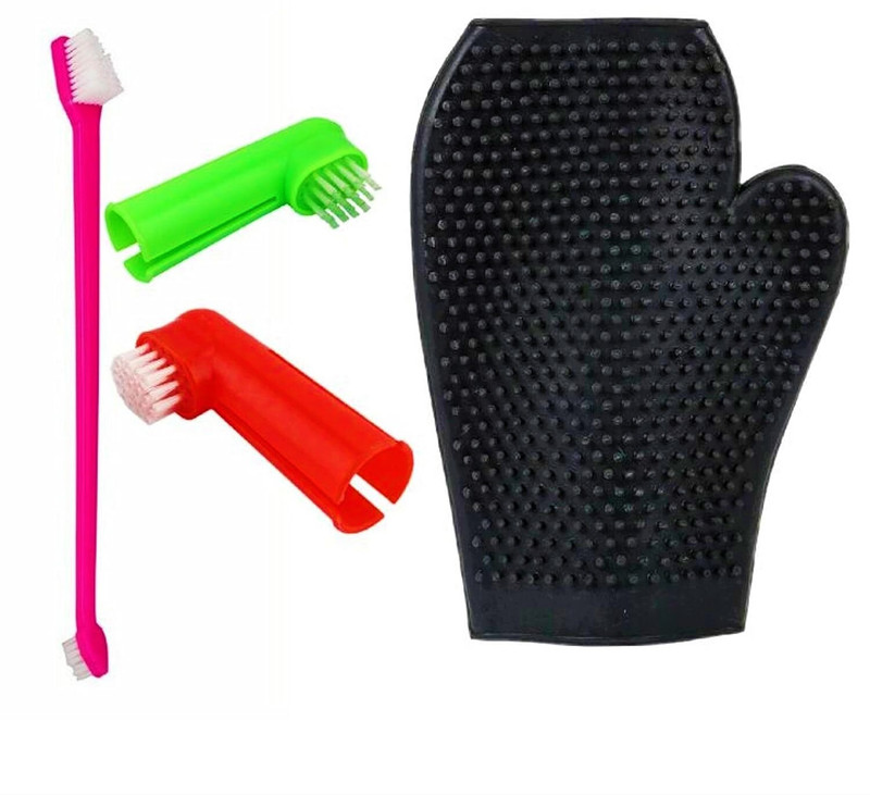 W9 Pet Products 3-in-1 Dog Toothbrush with Grooming Bathing Dog Glove Multicolor, Medium Pet Toothbrush(Young)