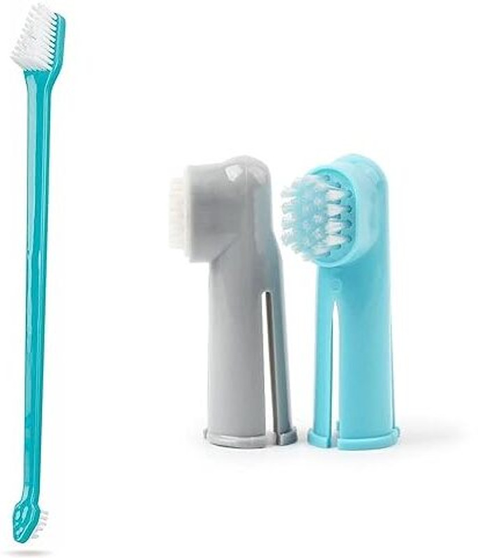 Furbies 3 Pcs Pet Dental Manual Toothbrush Kit Extra-Long Double a Pair of Finger Brush Pet Toothbrush(Dogs, Cat)