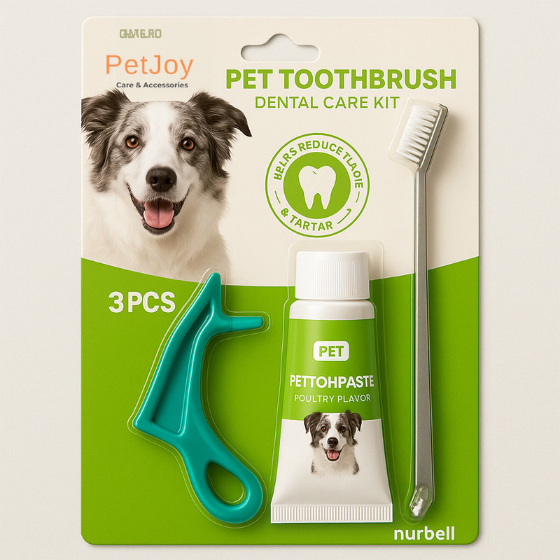 PetJoy 3-in-1 Dog Oral Care Kit | Mint Flavor Toothpaste (95g), Dual-Headed Toothbrush Pet Toothbrush(Dog)