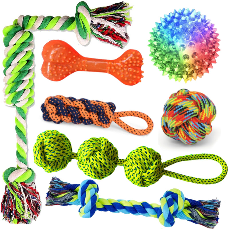 PETZLUV Dog Toys, Chew Rope Toys for Teething & Cleaning for Small to Medium Dogs, 100% Cotton Ball, Chew Toy, Bone, Rubber Toy For Dog