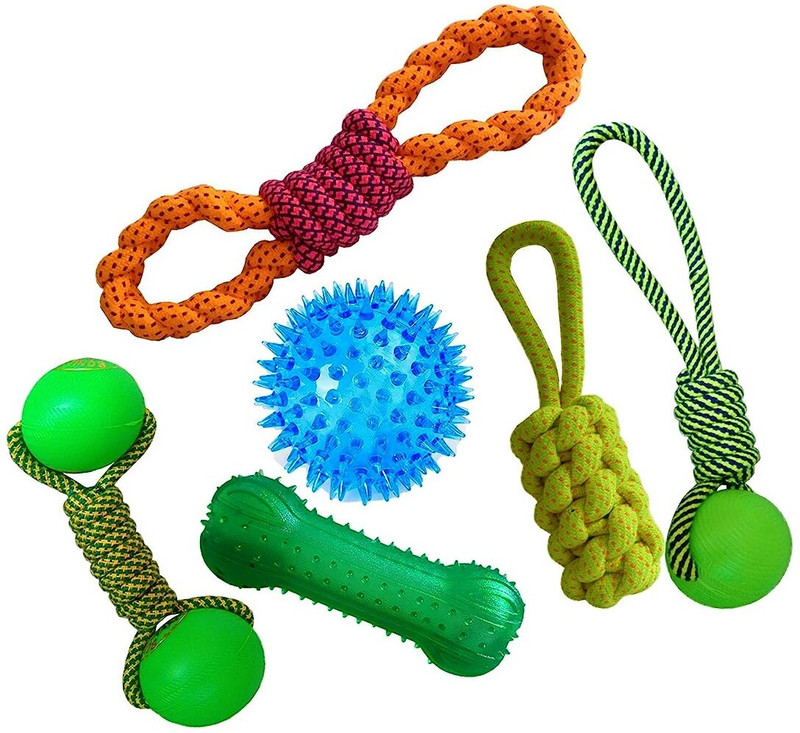 W9 Pet Products Interactive Chew Squeaky Toys,Tough Rope Chew Toys for Small Dog-combo G Cotton, Rubber Ball, Chew Toy, Fetch Toy, Rubber Toy, Squeaky Toy, Tug Toy For Dog
