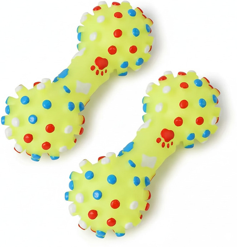 PETZ R US Pet Squeaky Dumbbell Toy for Cats, Dogs & Puppies, Toys for Teething (Yellow) Rubber Chew Toy, Squeaky Toy, Fetch Toy For Dog & Cat