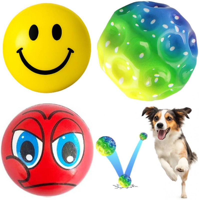 PETZLUV YOUHAVEDEAL 3 In 1 Dog Toy Balls Combo Foam Face Emoji, Smiley & Super Bouncing Sponge Ball, Chew Toy, Fetch Toy, Training Aid For Dog
