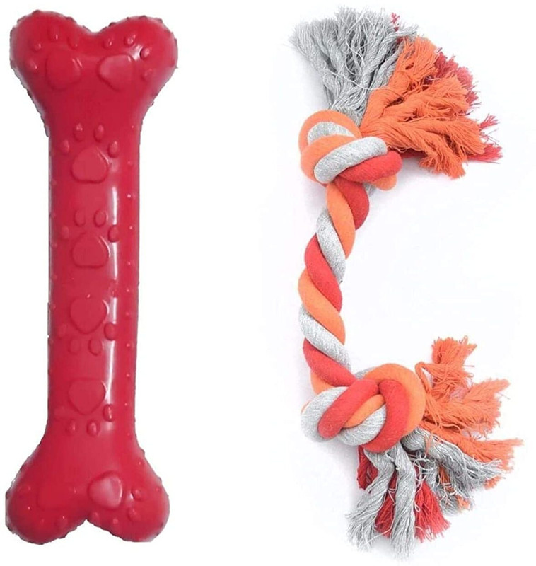 Rvpaws Interactive toy combo of 2 (rubber bone + 2 knot rope) For puppy and small dog Rubber, Cotton Chew Toy For Dog