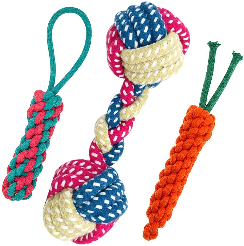 Emily Pets Pack of 3 Rope Toy for Dogs Puppy Chew Teething Rope Toys Durable Cotton Dog Toy Cotton Chew Toy For Dog & Cat